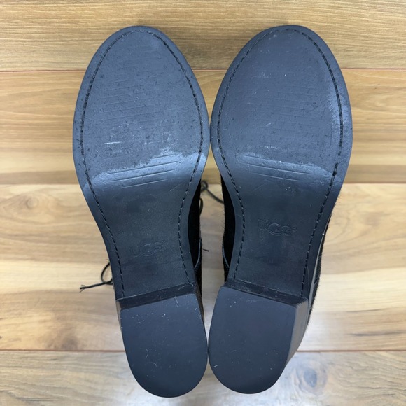 UGG Oriana Calf Hair Boots Womens 7.5 Black Block Heel Lace Up - Picture 9 of 11